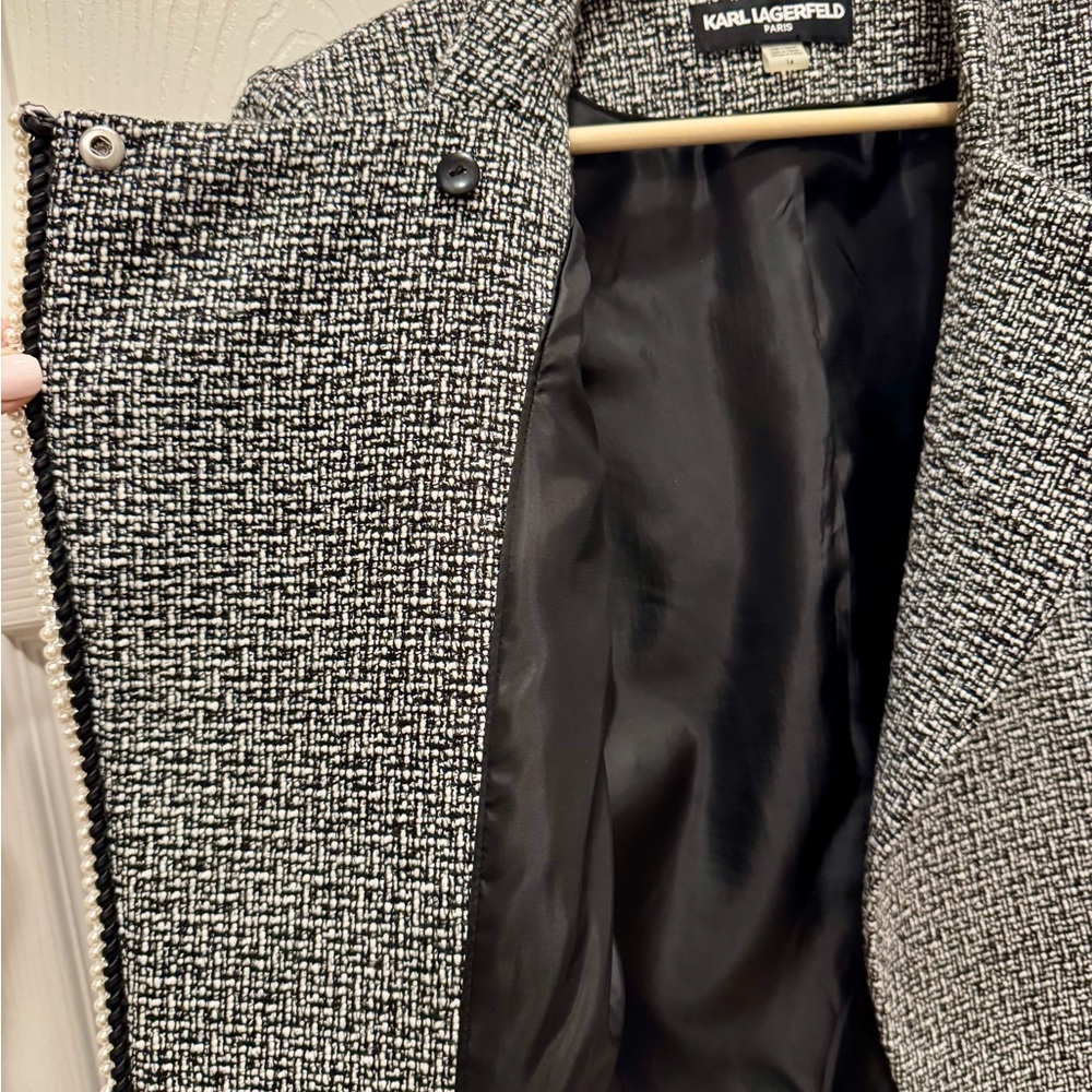 Karl Lagerfeld Tweed Pearl Jacket Blazer Sz 14 - Picture 7 of 10